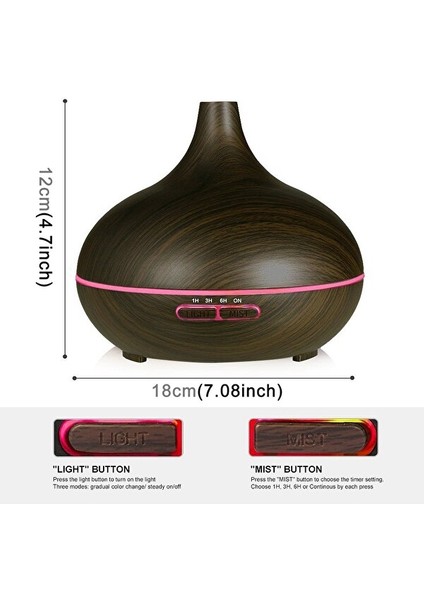 W350 14 W 300 ml Ahşap Tahıl Aromaterapi Hava Arıtma Nemlendirici Ofis / Ev Odası Için LED Işık ile (Kahverengi) (Yurt Dışından) modelleri