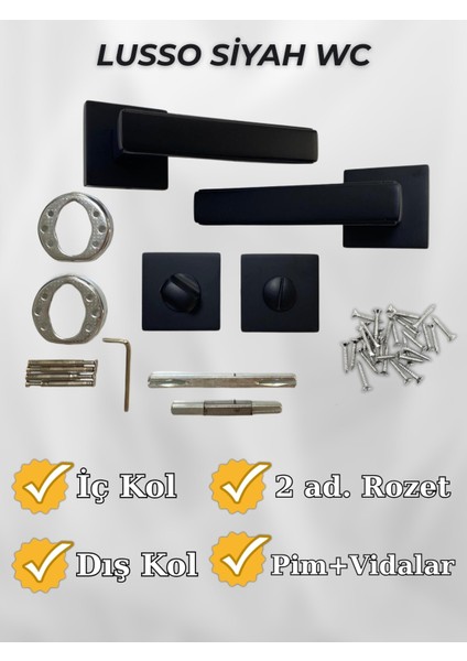 Lusso SİYAH Kare Rozetli Kapı Kolu Lüks WC Kapı Kolu
