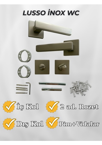 Lusso INOX Kare Rozetli Kapı Kolu Lüks WC Kapı Kolu