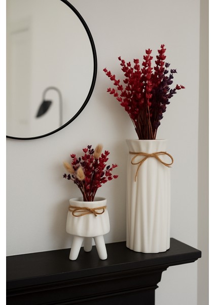 Dekoratif 2'li Set Büyük Boy Ipli Vazo ve Ayaklı Saksı