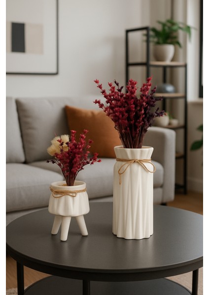 Dekoratif 2'li Set Büyük Boy Ipli Vazo ve Ayaklı Saksı fiyatları