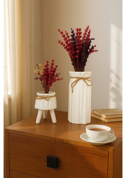 Dekoratif 2'li Set Büyük Boy Ipli Vazo ve Ayaklı Saksı modelleri