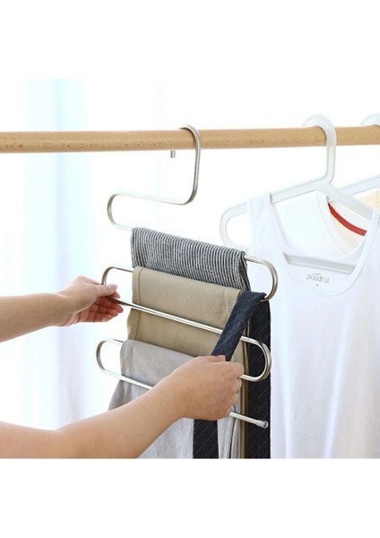 Dekoratif 5 Bölmeli Metal Elbise Askısı & Dolap Içi Krom Pantolon Askısı Çoklu Askılık fırsatları