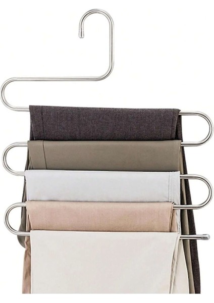Dekoratif 5 Bölmeli Metal Elbise Askısı & Dolap Içi Krom Pantolon Askısı Çoklu Askılık