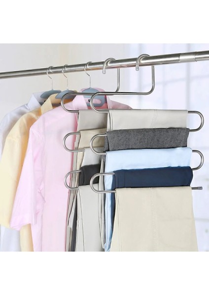 Dekoratif 5 Bölmeli Metal Elbise Askısı & Dolap Içi Krom Pantolon Askısı Çoklu Askılık