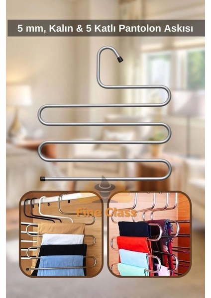 Dekoratif 5 Bölmeli Metal Elbise Askısı & Dolap Içi Krom Pantolon Askısı Çoklu Askılık
