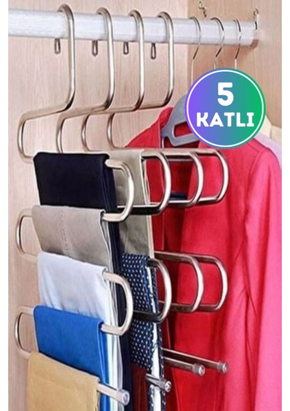 Metalik Dolap Içi Akıllı Krom Askı Pantolon Askısı 5 Katlı