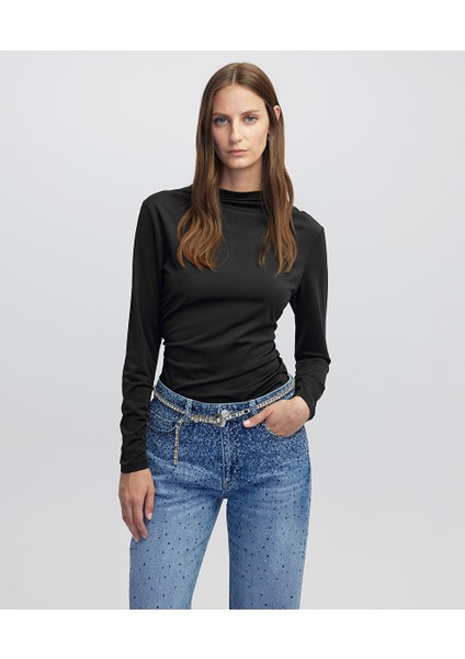 Büzgülü Yüksek Yaka Tişört IW6250070055001