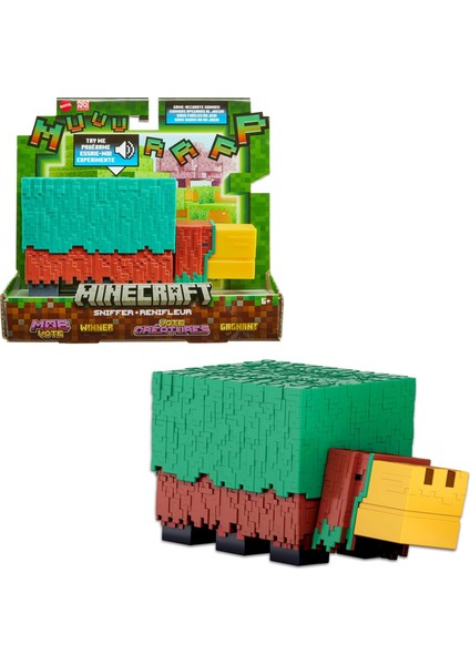 Minecraft Sniffer Aksiyon Figürü, Oyuna Doğru Sesler ve Pikselli Tasarımlı 3,25 Inç Ölçekli