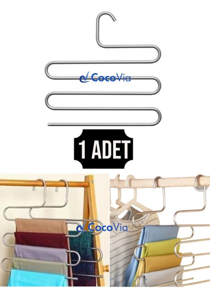 Pratik 5 Katlı Pantolon Askısı-Pantolon Askı Eşarp Şal Giysi Askısı-Dolap Içi Düzenleyici Askı