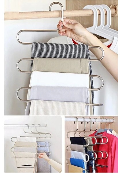 Pratik 5 Katlı Pantolon Askısı-Pantolon Askı Eşarp Şal Giysi Askısı-Dolap Içi Düzenleyici Askı