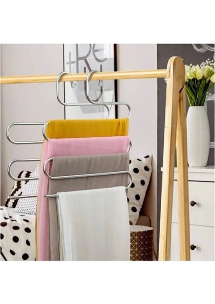 Pratik 5 Katlı Pantolon Askısı-Pantolon Askı Eşarp Şal Giysi Askısı-Dolap Içi Düzenleyici Askı