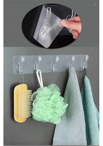 Yapışkanlı Şeffaf Duvar Askısı Banyo Mutfak Düzenleyici Askı Pratik Kanca Askılık