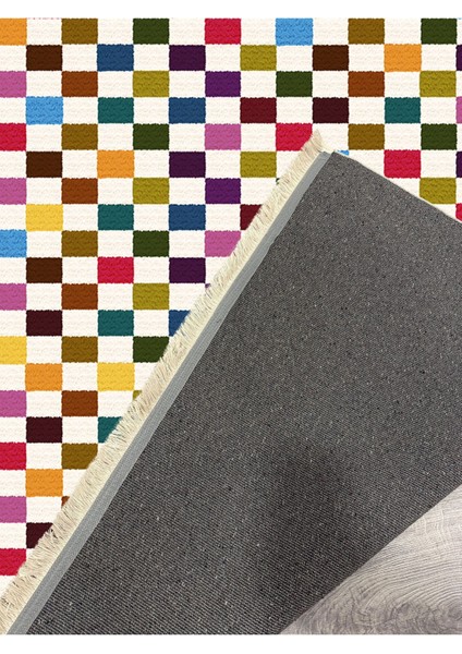 Mars Halı Modern Kareli Desenli Renkli Pamuk Dokuma Taban Halı E47 indirimleri