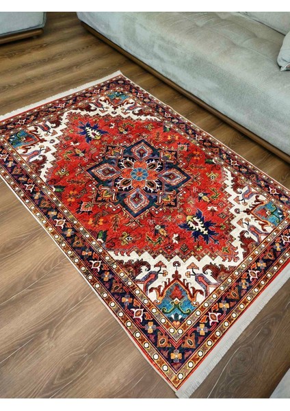 Mars Halı Kırmızı Tonlarında Etnik Eskitme Pamuk Dokuma Taban Halı 2253 modelleri