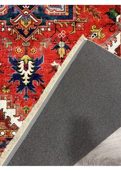 Mars Halı Kırmızı Tonlarında Etnik Eskitme Pamuk Dokuma Taban Halı 2253 indirimleri