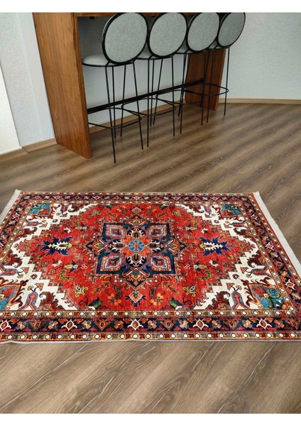 Mars Halı Kırmızı Tonlarında Etnik Eskitme Pamuk Dokuma Taban Halı 2253