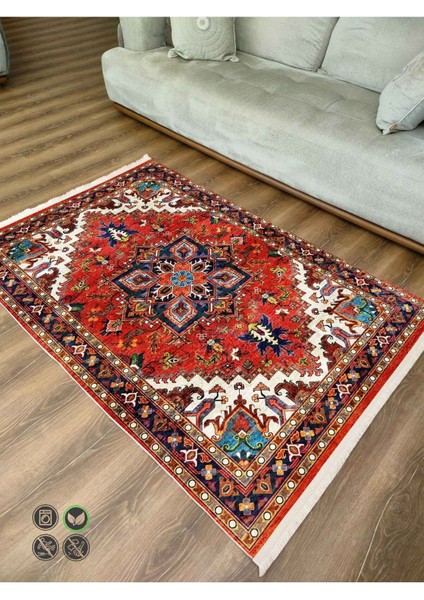 Mars Halı Kırmızı Tonlarında Etnik Eskitme Pamuk Dokuma Taban Halı 2253