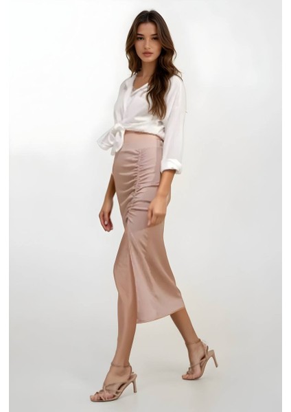 Kadın Bej Yırtmaçlı Uzun Etek HZL22S-BD118801 fiyatları