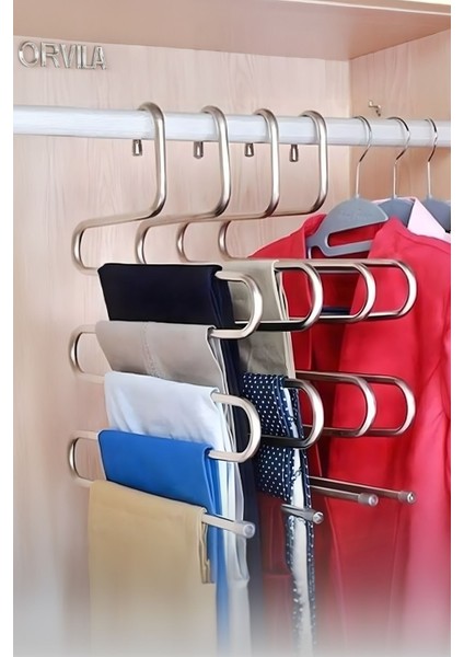 5 Bölmeli Metal Elbise Askısı - Giysi Pantalon Eşarp Fular Kıyafet Gardrop Düzenleyici Organizer