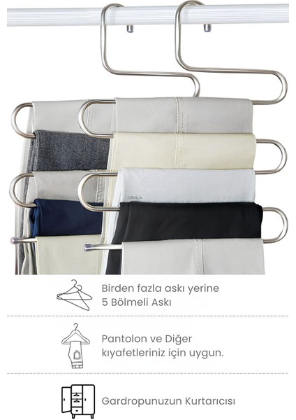 5 Bölmeli Metal Elbise Askısı - Giysi Pantalon Eşarp Fular Kıyafet Gardrop Düzenleyici Organizer modelleri