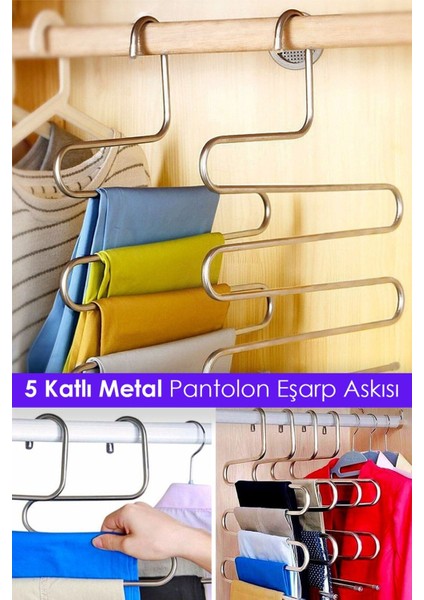 Pratik Dolap Içi 5 Kat Katlı Pantolon Eşarp Şal Askısı | 5 Katlı Pantolon Eşarp Askısı 5 Katlı Askı