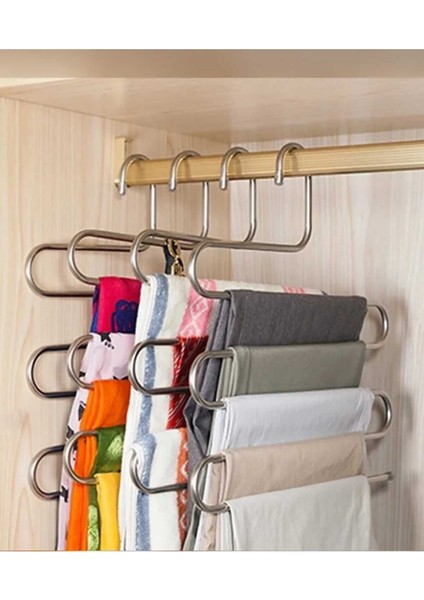 Dekoratif Metal Dolap Içi Krom Askı Pantolon Askısı 5 Katlı Çoklu Askılık