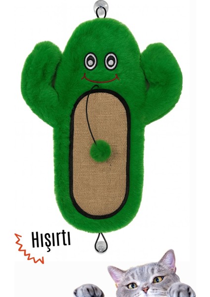 Kedi Tırmalama Matı Peluş Kaktüs Oyuncak Jüt Yüzey, Hışırtılı, Ponponlu ve Sabitlenebilir