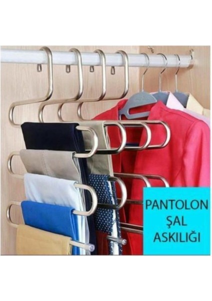 ( 1 Adet ) Dolap Içi 5 Katlı Pantolon Eşarp Şal Askısı Akıllı Askı