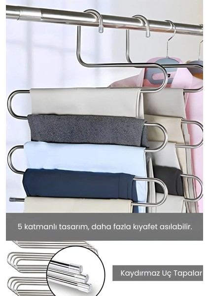 4 Adet - 5 Bölmeli Metal Pantolon Askısı - Giysi Eşarp Fular Kıyafet Askısı Düzenleyici Organizer fırsatları