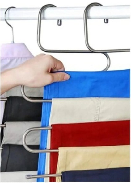 4 Adet - 5 Bölmeli Metal Pantolon Askısı - Giysi Eşarp Fular Kıyafet Askısı Düzenleyici Organizer indirimleri