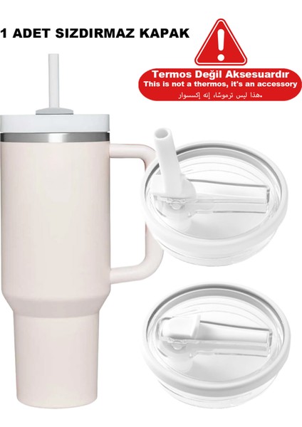 Quencher 40 Oz 1.18 Uyumlu Pipetli Termos Sızdırmaz Kapak Seti – Pipet Hediyeli - %100 Sızdırmaz Beyaz Pipetli Kapak