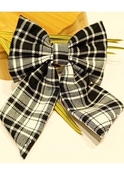 Lüks Ekose Desenli Gösterişli Fiyonk Klips Toka