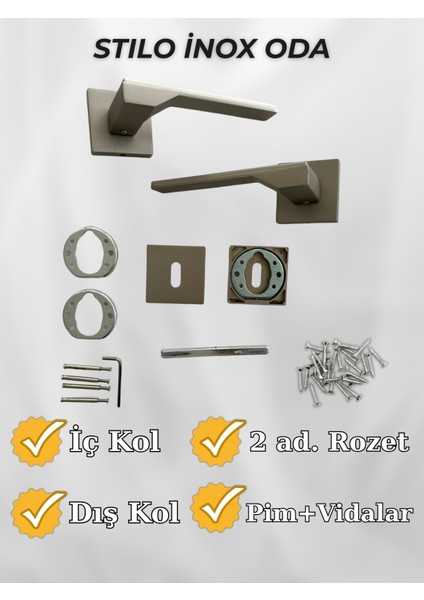 Stilo INOX Kare Rozetli Kapı Kolu Lüks Oda Kapı Kolu