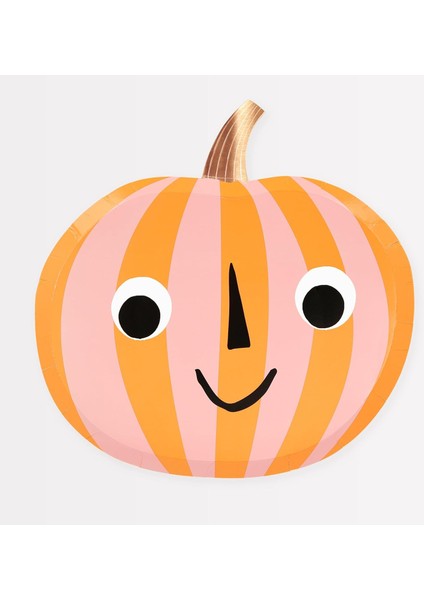 Meri - Pink & Orange Stripy Pumpkin Plates - Pembe & Turuncu Çizgili Balkabağı Tabaklar (8'li)