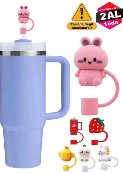 Quencher Termos Uyumlu Pembe Ayıcık Aksesuar / Pipet Koruyucu / Silikon Pipet Ucu Kapak / 10mm Uyumlu