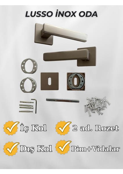 Lusso INOX Kare Rozetli Kapı Kolu Lüks Oda Kapı Kolu