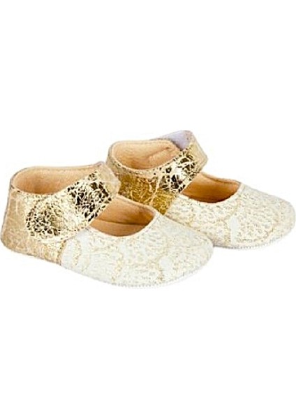 Yaldızlı Bebe Ayakkabı Patik Ekru