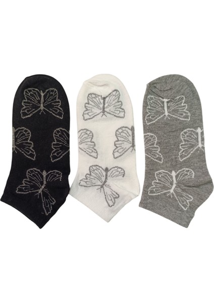 Kadın 3'lü Kelebek Desenli Patik Çorap