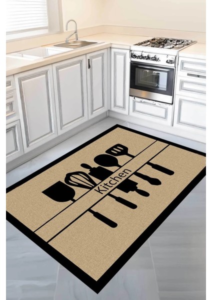 Dijital Kaymaz Yıkanabilir Jüt Görünümlü Kitchen Salon Halısı Mutfak Halısı Ev Dekor DC-7226