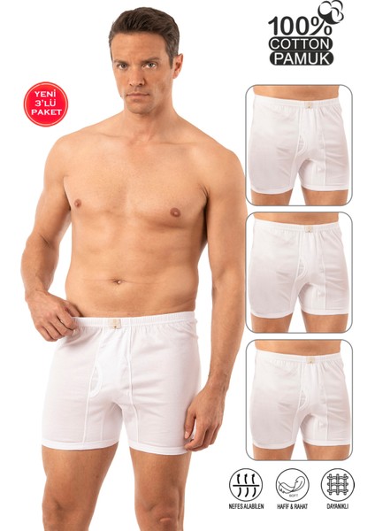 Özkan 0043 3'lü Paket Erkek %100 Pamuklu Penye Süprem Kumaş Esnek Rahat Paçalı Don Boxer Külot