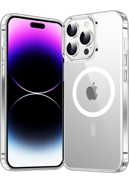 Iphone 14 Pro Max Uyumlu Magsafe Şarj Özellikli Şeffaf Kamera Koruma Çıkıntılı Şeffaf Magsafe Kılıf
