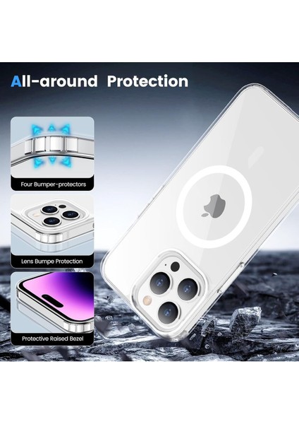 Iphone 14 Pro Max Uyumlu Magsafe Şarj Özellikli Şeffaf Kamera Koruma Çıkıntılı Şeffaf Magsafe Kılıf fırsatları