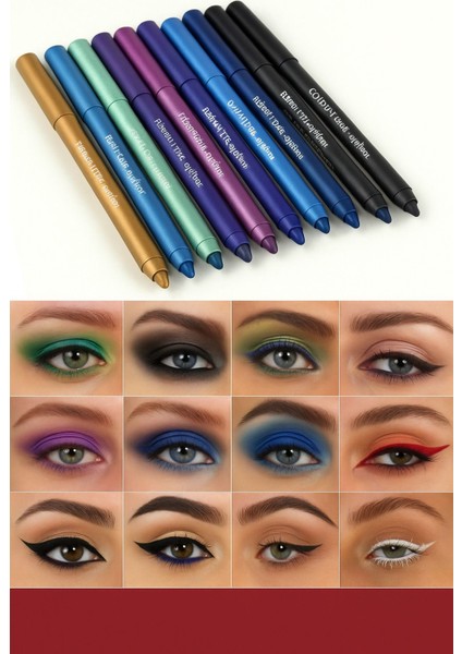 12 Renkli Yağlı Göz Kalemi & Eyeliner 12LI Set