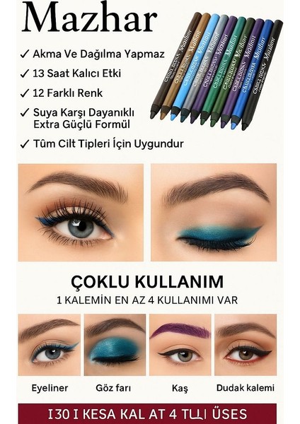 12 Renkli Yağlı Göz Kalemi & Eyeliner 12LI Set fiyatları