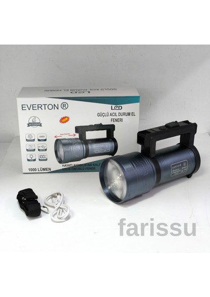 RT-829 100W 1000 Lümen Güçlü LED Acil Durum ve El Feneri – Şarjlı, Full Metal Gövde, Zoom Özellikli