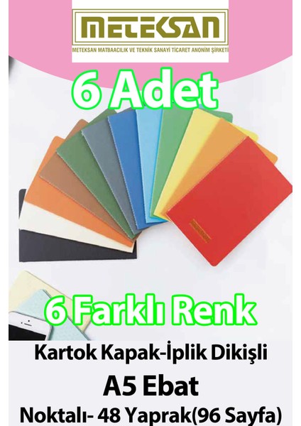 6' Lı A5 Ebat (15X21CM) 6'lı Karışık Renkli