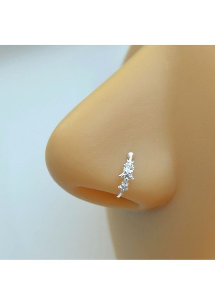 925 Ayar Gümüş Deliksiz Yıldız Taşlı Halka Burun Hızma – Ayarlanabilir Sıralı Yıldızlı