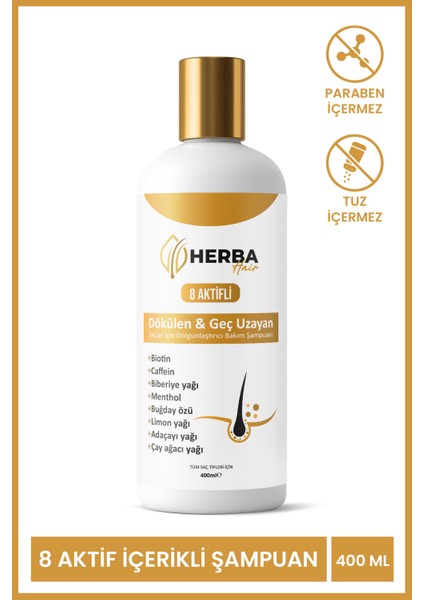 Dökülen , Geç Uzayan Saçlar için Zenginleştirilmiş 8 Aktif İçerikli Şampuan 400 ml