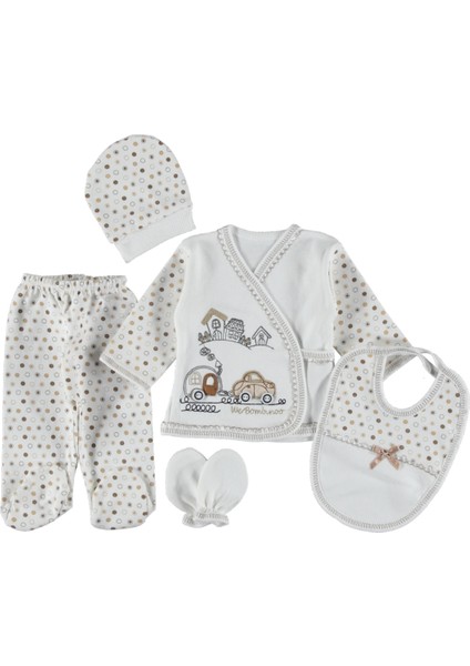 Araba Nakışlı Erkek 5'li Zıbın Seti HASTANEÇIKIŞI0-3AY Pamuklu